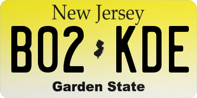 NJ license plate B02KDE