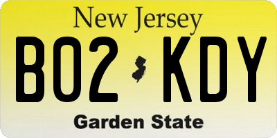 NJ license plate B02KDY