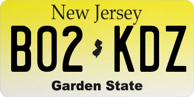 NJ license plate B02KDZ