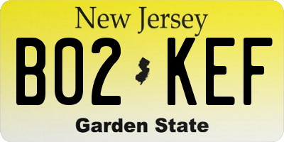 NJ license plate B02KEF