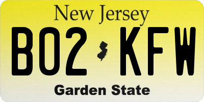 NJ license plate B02KFW