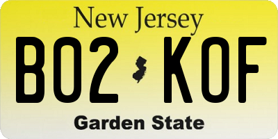 NJ license plate B02KOF
