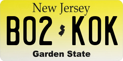 NJ license plate B02KOK