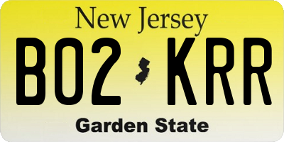 NJ license plate B02KRR