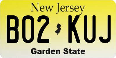 NJ license plate B02KUJ