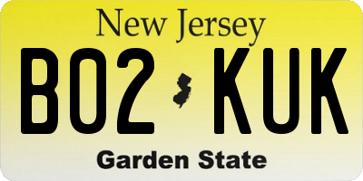 NJ license plate B02KUK