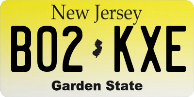 NJ license plate B02KXE