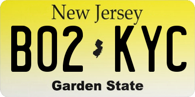 NJ license plate B02KYC