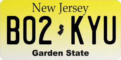 NJ license plate B02KYU