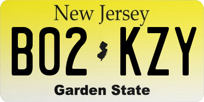 NJ license plate B02KZY