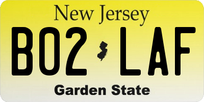 NJ license plate B02LAF