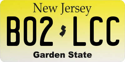 NJ license plate B02LCC