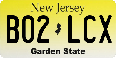 NJ license plate B02LCX