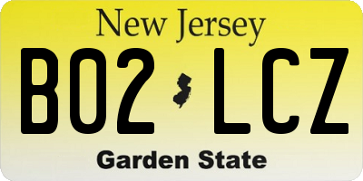 NJ license plate B02LCZ