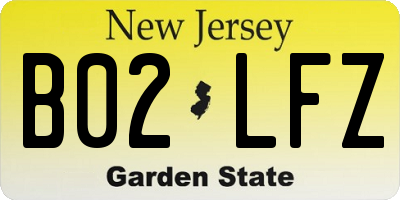 NJ license plate B02LFZ