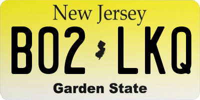 NJ license plate B02LKQ