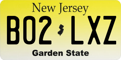 NJ license plate B02LXZ
