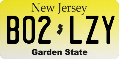 NJ license plate B02LZY