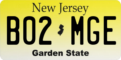 NJ license plate B02MGE