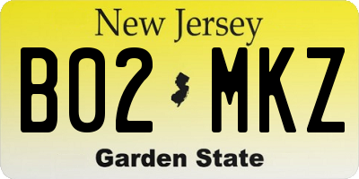 NJ license plate B02MKZ