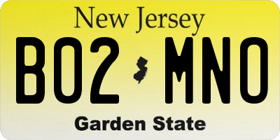 NJ license plate B02MNO