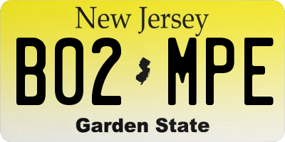 NJ license plate B02MPE