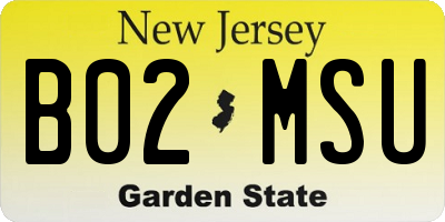 NJ license plate B02MSU