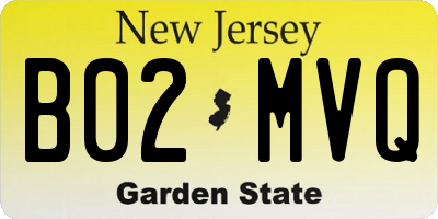 NJ license plate B02MVQ