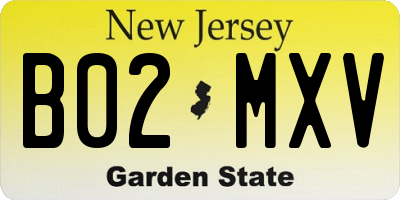 NJ license plate B02MXV