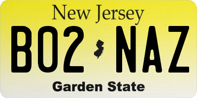 NJ license plate B02NAZ