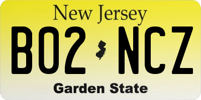 NJ license plate B02NCZ