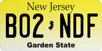NJ license plate B02NDF