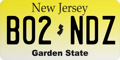 NJ license plate B02NDZ