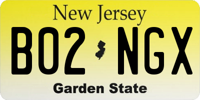 NJ license plate B02NGX