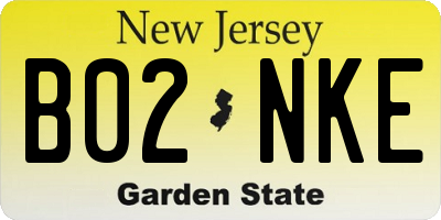 NJ license plate B02NKE