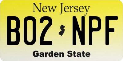 NJ license plate B02NPF