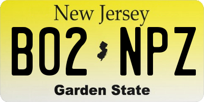NJ license plate B02NPZ
