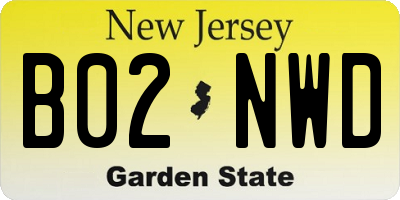 NJ license plate B02NWD