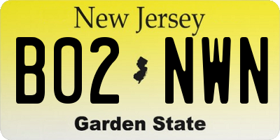 NJ license plate B02NWN