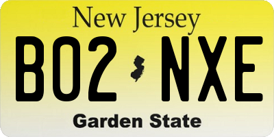 NJ license plate B02NXE