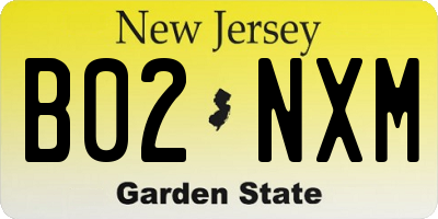 NJ license plate B02NXM