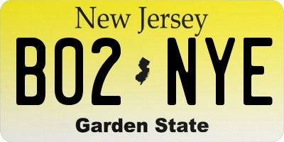 NJ license plate B02NYE