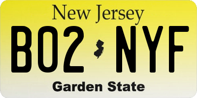NJ license plate B02NYF
