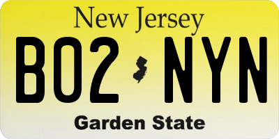 NJ license plate B02NYN