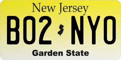 NJ license plate B02NYO