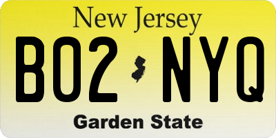 NJ license plate B02NYQ