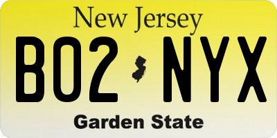 NJ license plate B02NYX