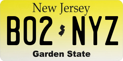 NJ license plate B02NYZ