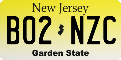 NJ license plate B02NZC