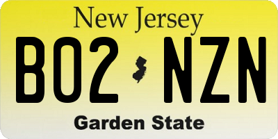 NJ license plate B02NZN